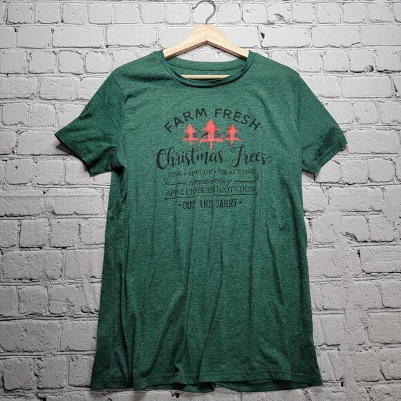 Farm Fresh Christmas Trees Graphic Print Short Sleeve Green Tshirt Size XL - Picture 1 of 10